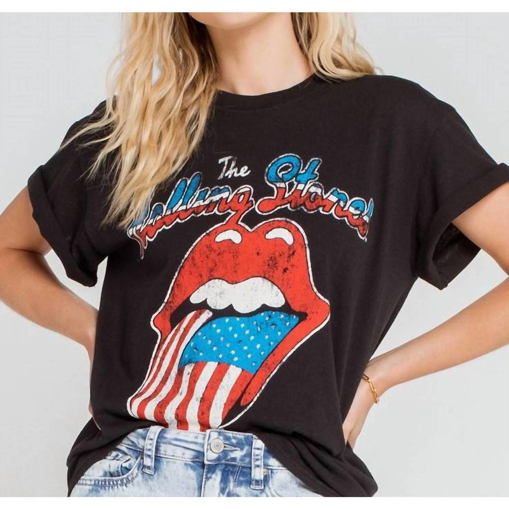 NEW DISTRESSED VINTAGE COUTURE rolling stones america tee in black